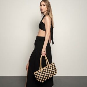 Isabelle LaRue Classic Checkered Handwoven Vegan Jute Handbag - Black